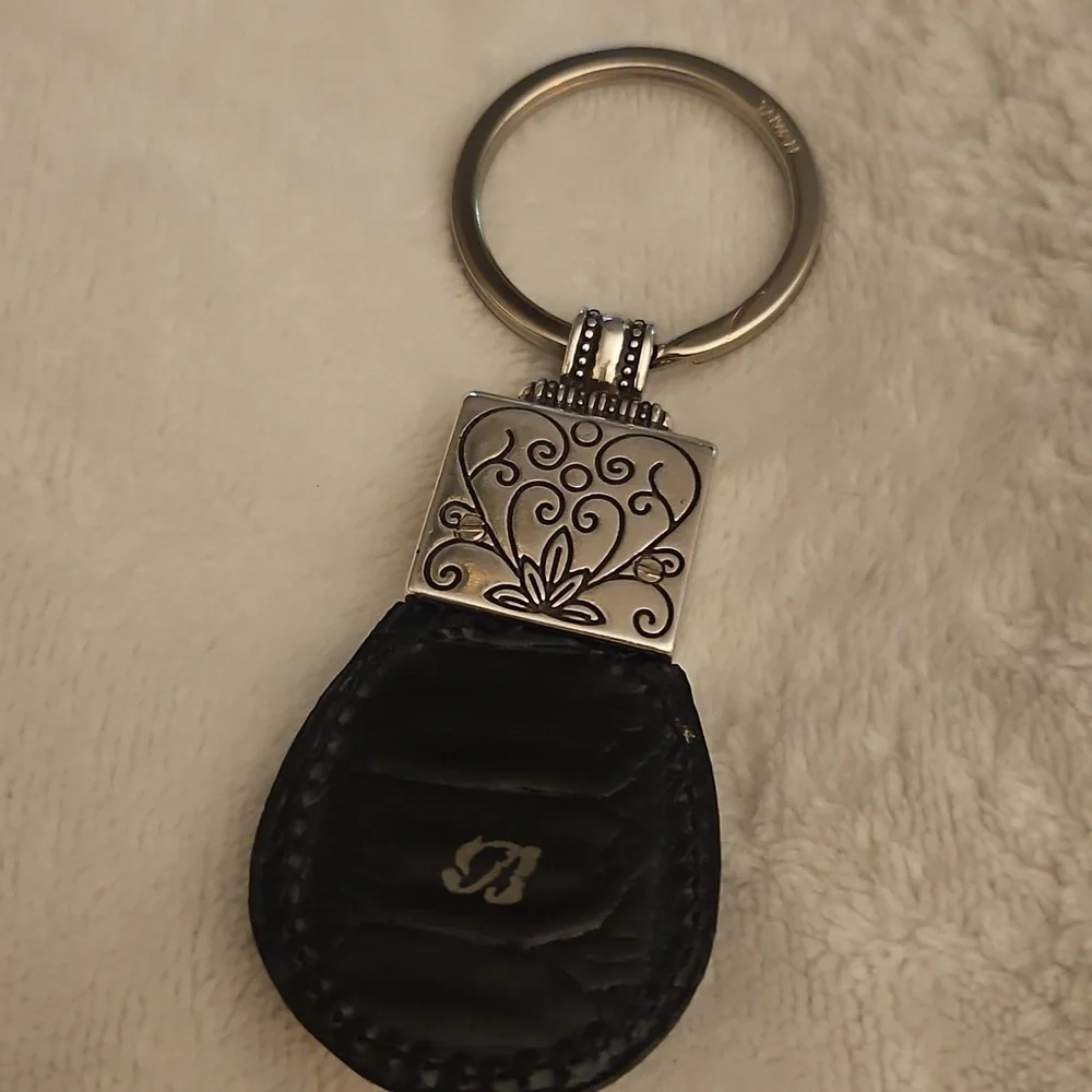 BRIGHTON 1990s Black Leather Key Fob Ring Keychain